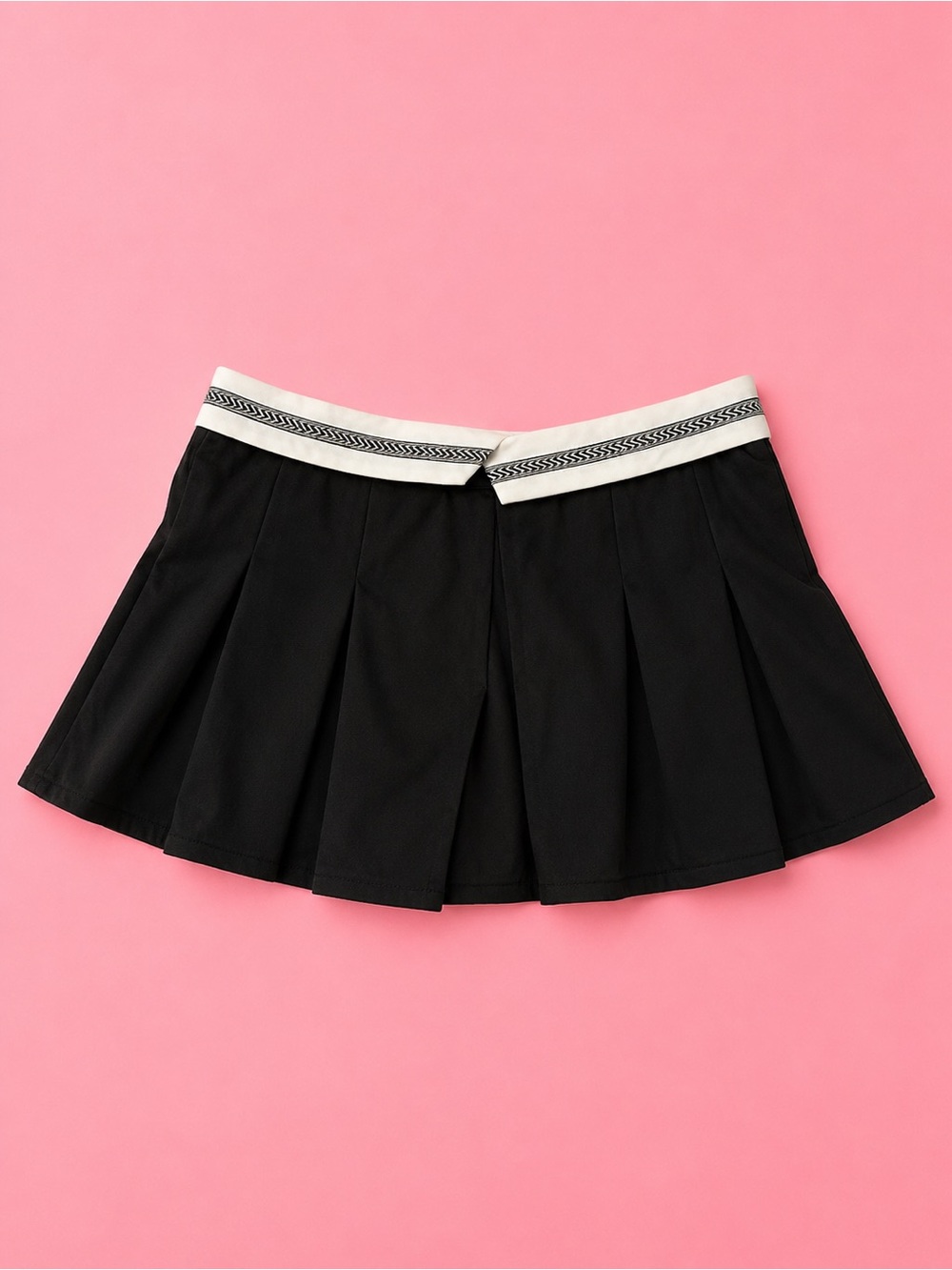 Black Pleated Mini Skirt with Contrasting Waistband